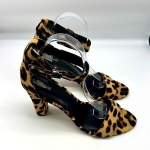 Diane Von Furstenberg - Chain-link Leopard Ankle Strap Open Toe High Heels SZ 11